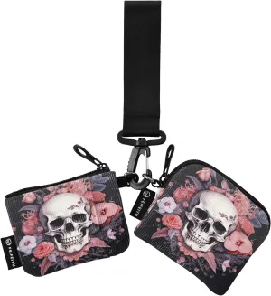 Halloween Skull Zip Around Wristlet Wallet for Women Portable Detachable Dual Pocket Keychain Wallet Wrist Wallet