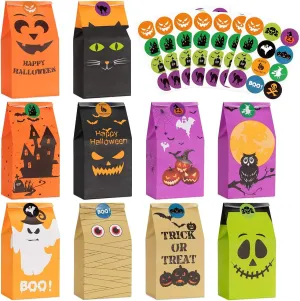 Halloween Treats Bags Party Favors 80 Pcs Kids Halloween Candy Bags for Trick or Treating   84 Pcs Halloween Stickers, Mini Paper Gift Bags for Treats Snacks, Halloween Goodie Bags Party Supplies