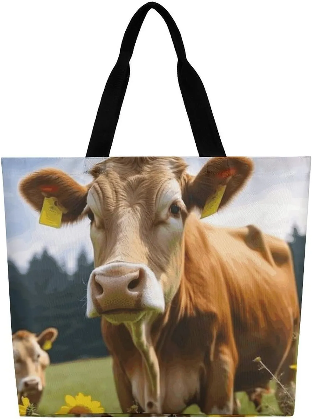 Hand Drawn Groundhog Beach Bag Reusable Tote Bag Foldable Grocery Bags Women Shopping Bags for Daily Essentials