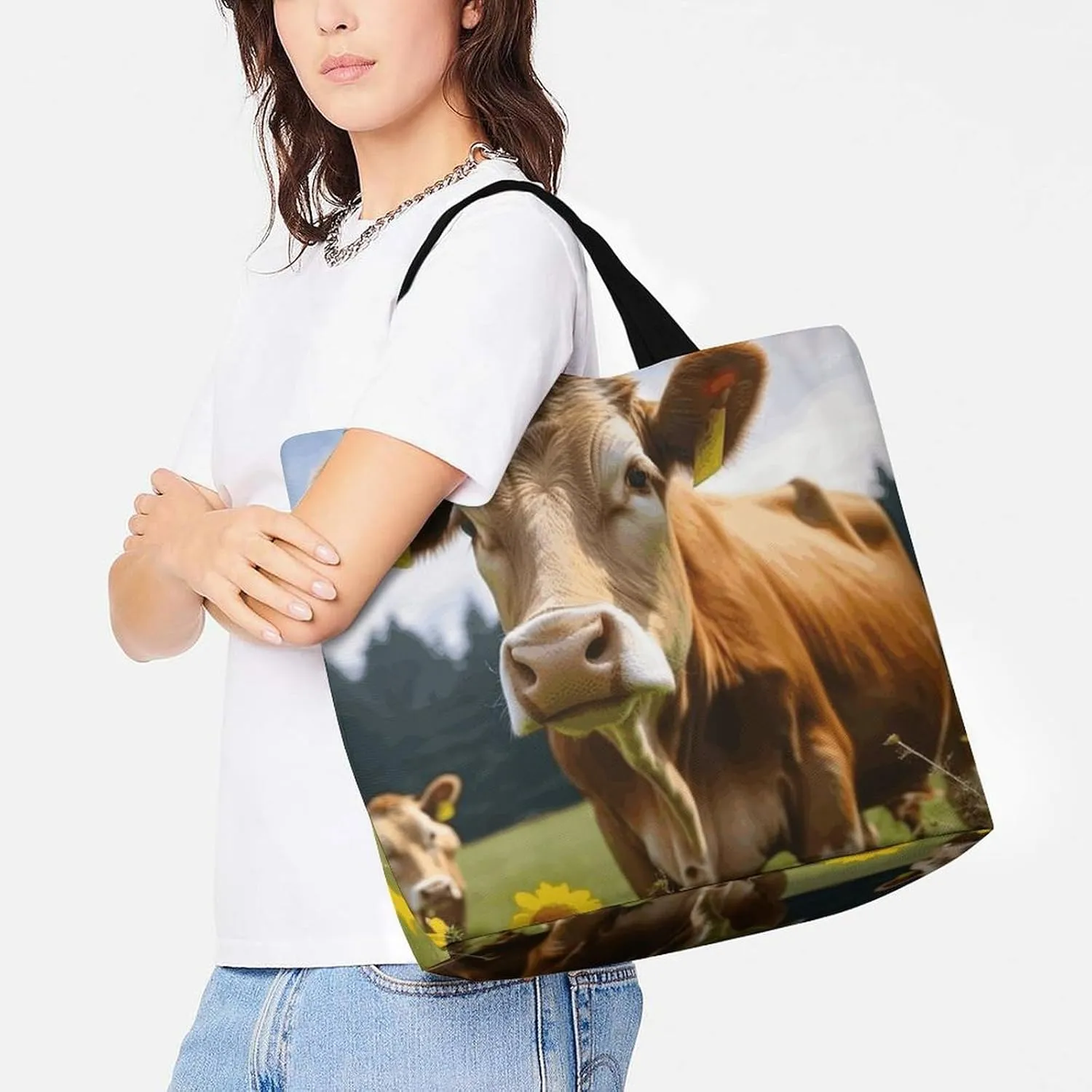 Hand Drawn Groundhog Beach Bag Reusable Tote Bag Foldable Grocery Bags Women Shopping Bags for Daily Essentials