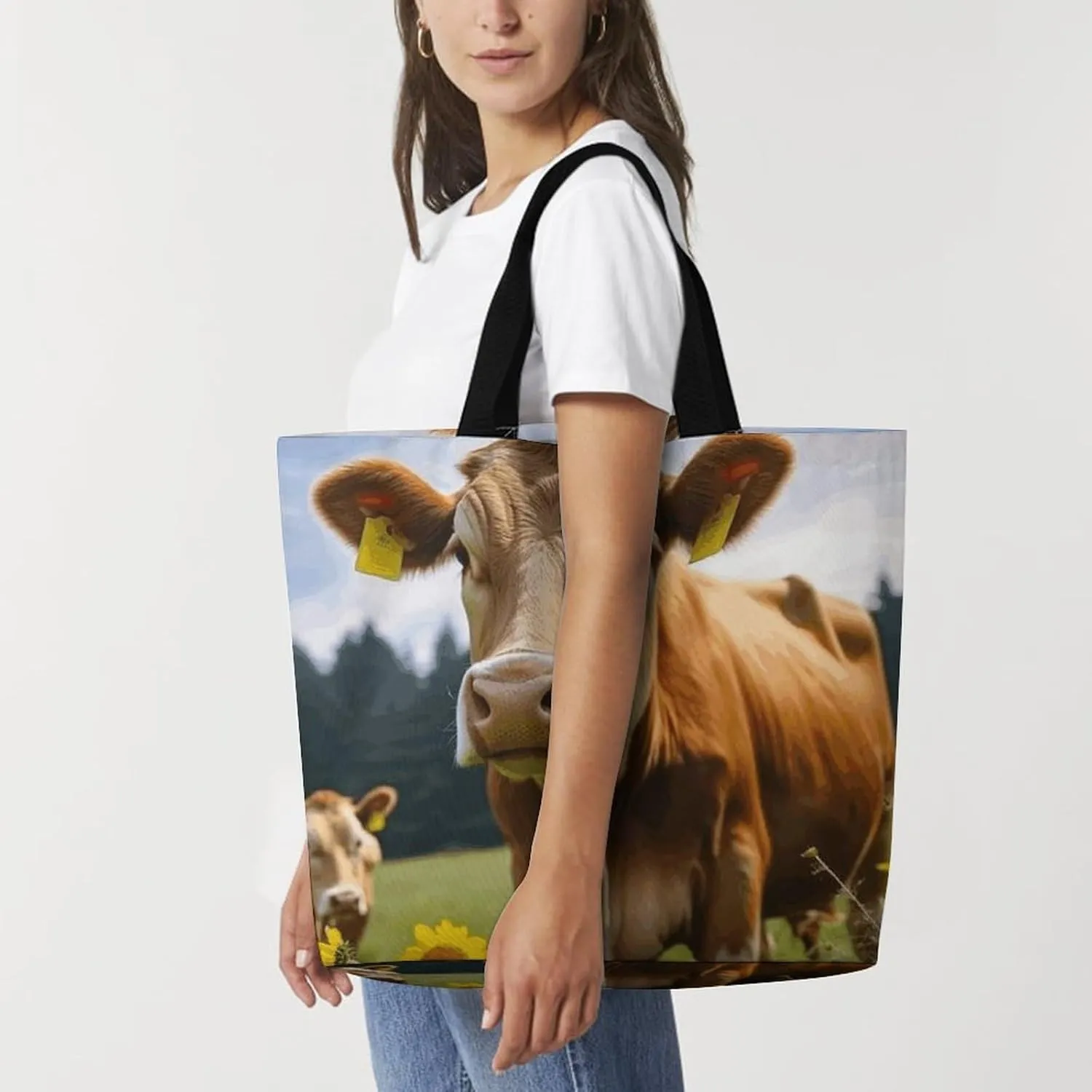 Hand Drawn Groundhog Beach Bag Reusable Tote Bag Foldable Grocery Bags Women Shopping Bags for Daily Essentials