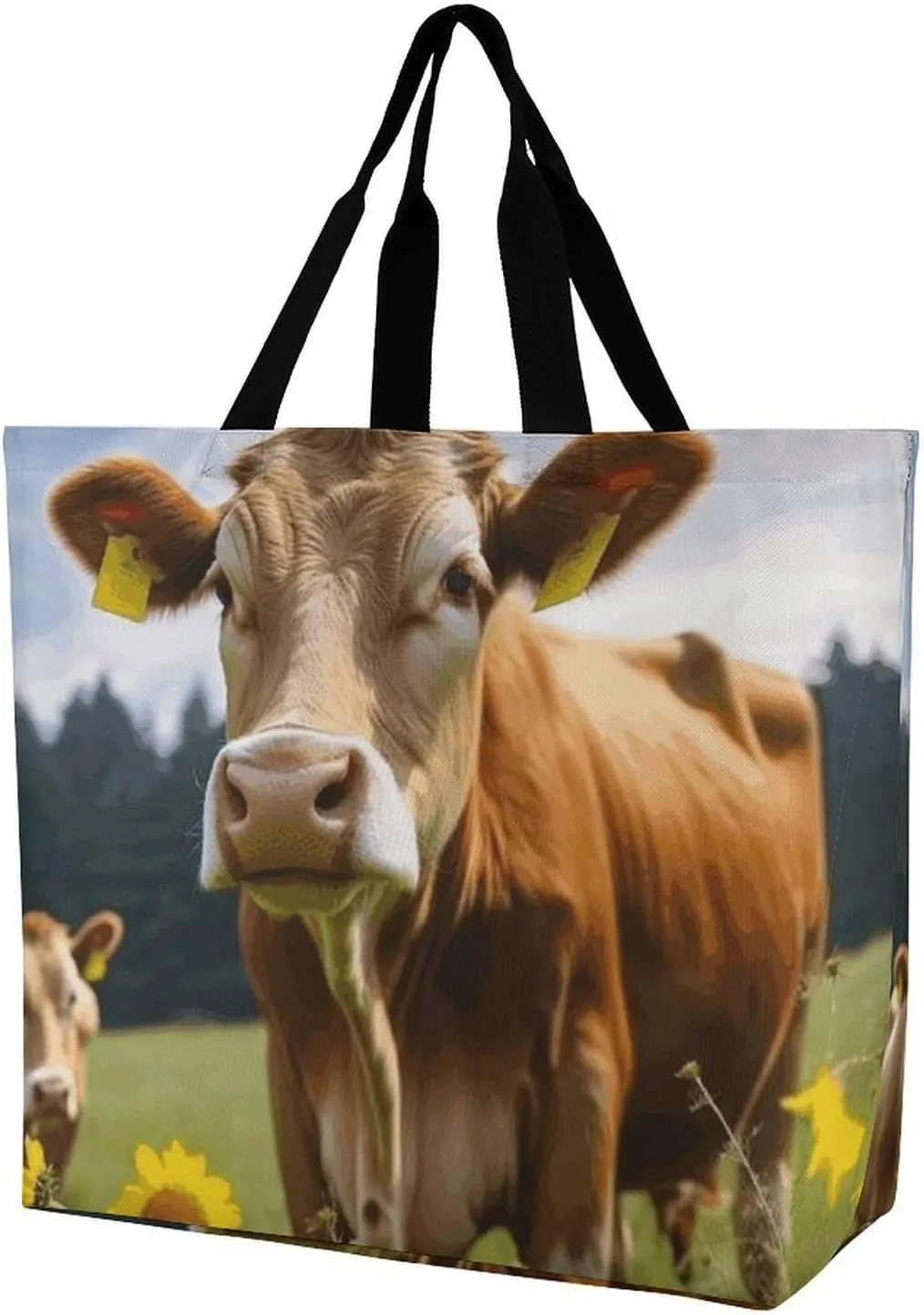 Hand Drawn Groundhog Beach Bag Reusable Tote Bag Foldable Grocery Bags Women Shopping Bags for Daily Essentials