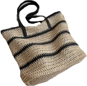 Hand-woven bags, fashionable shoulder bags, large-capacity tote bags, beach vacation women's bags