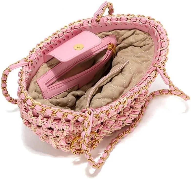 Handbag Hand-Woven Handbags, Fragrant Beach Bags, Straw Bags, Fashionable All-Match Women's Bags Straw Bags Handbag(Brown)