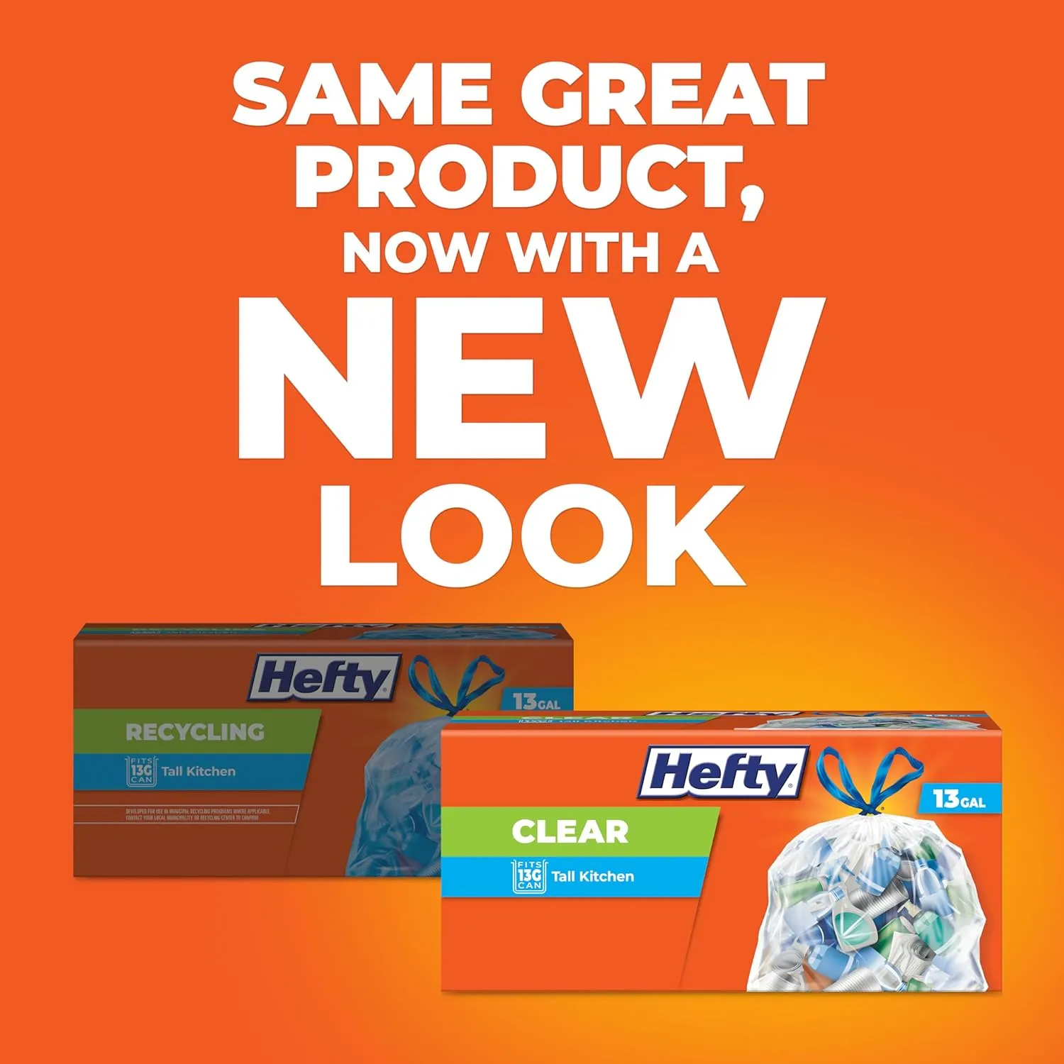 Hefty Clear Trash Bags, Clear, 13 Gallon, 60 Count
