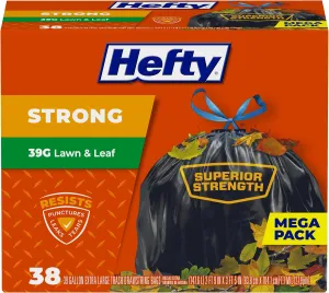 Hefty Strong Lawn & Leaf Trash Bags, 39 Gallon, 38 Count