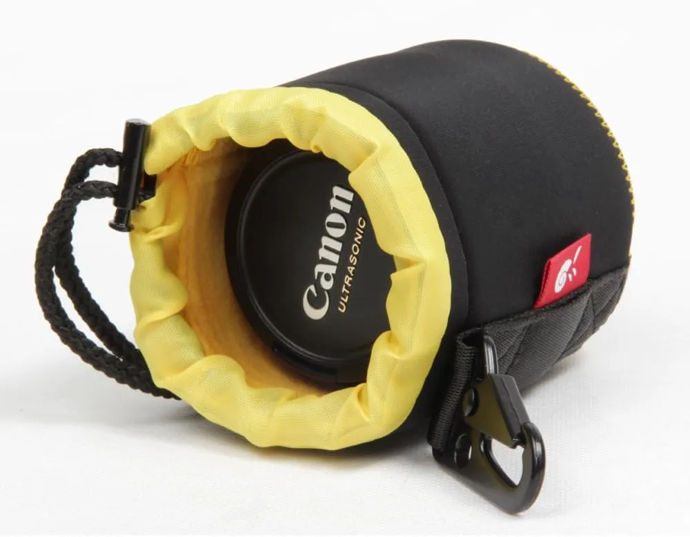 Hermitshell DSLR Camera Drawstring Lens Pouch Soft Bag Cover with Metal Clip Size S M L XL Fits Sony Canon Nikon Pentax Olympus Panasonic Lens Color: Black Yellow Size:S