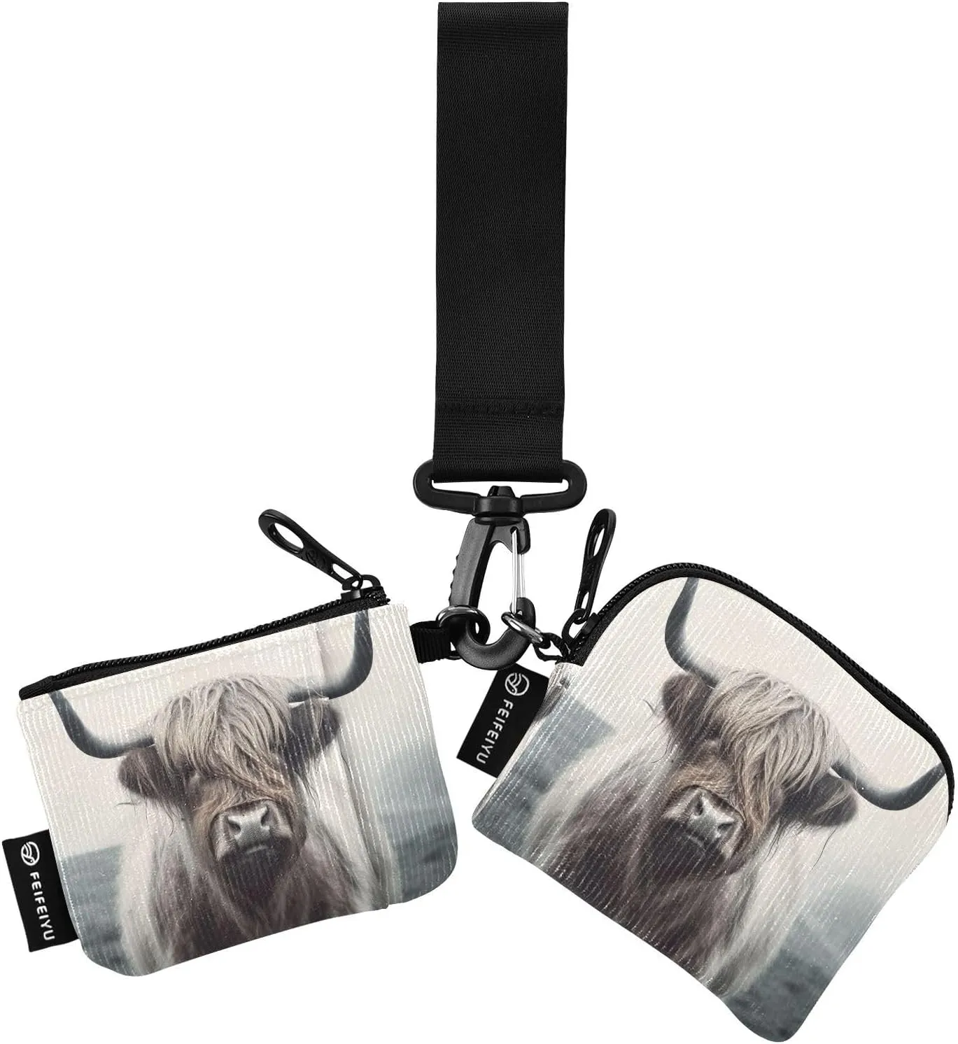 Highland Cow Zip Around Wristlet Wallet for Women Portable Detachable Dual Pocket Keychain Wallet Wrist Wallet