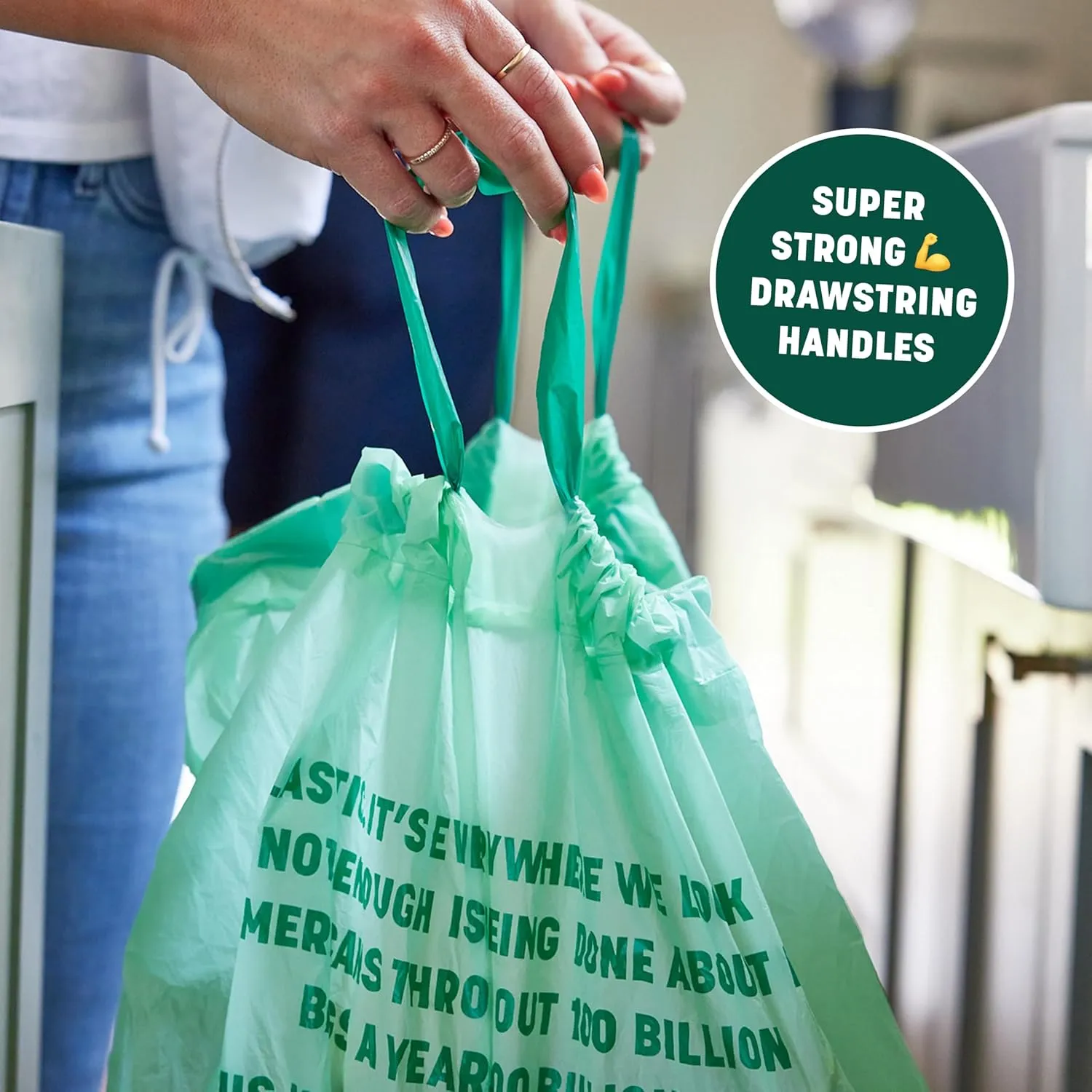 HoldOn 13-Gallon Trash Bags  Plant-based Tall Kitchen Trash Bags with Drawstring Handles for Tall Trash Bins, Heavy-duty and Compostable Large Trash Bags (40 bags)