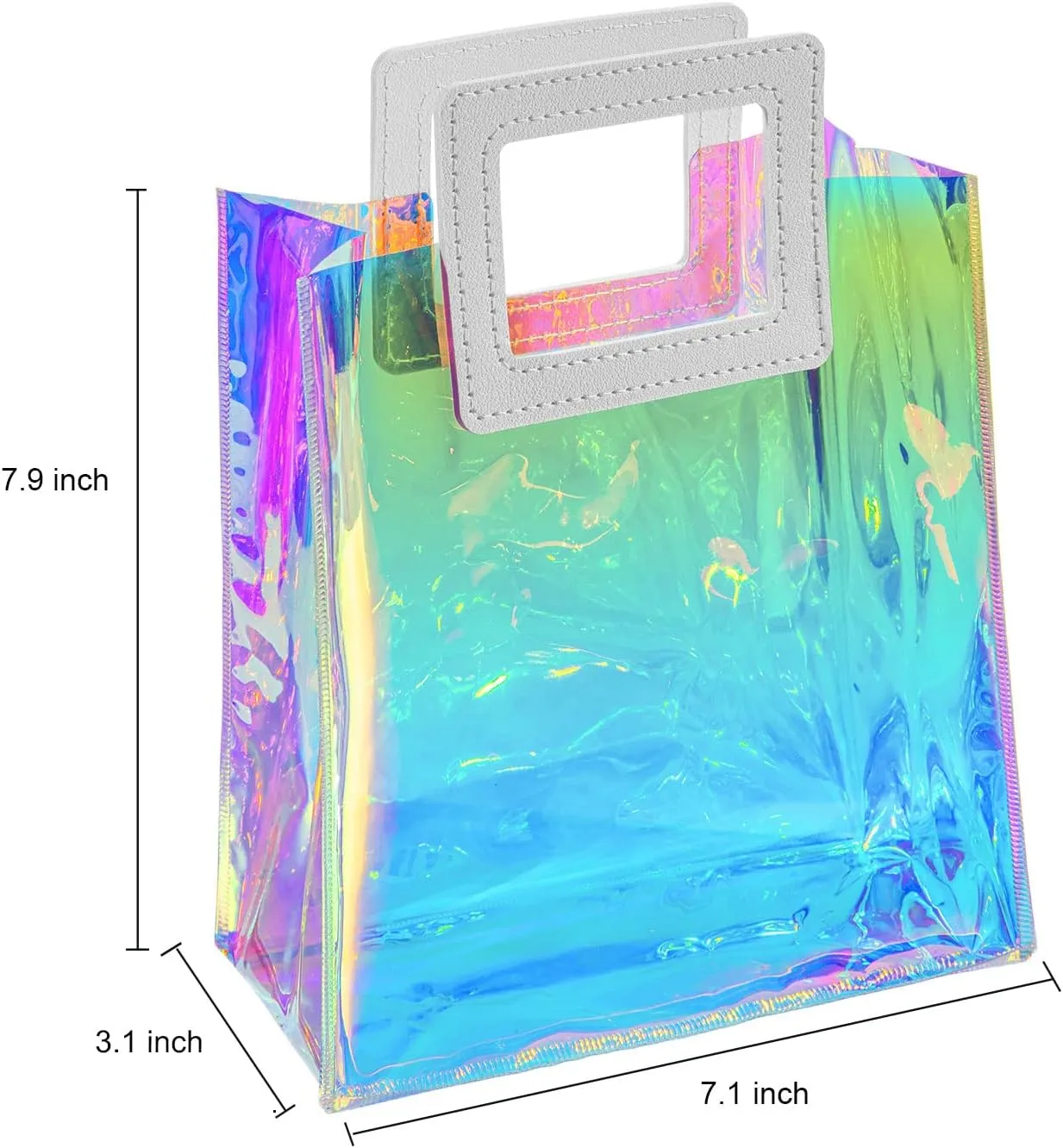 Holographic Small Gift Bags 2 Pack 7.9 * 7.1 * 3.9 Inch with Handles for Women, Girls, Birthday, Christmas, Bachelorette Party Favors, Shopping Reusable Clear Gift Wrap Bag