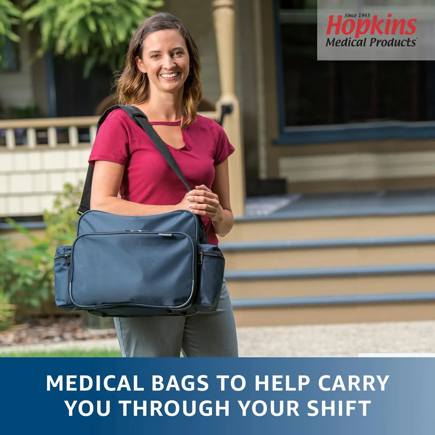 Hopkins Medical Products Mark V Shoulder Bag with Lock, HIPAA Compliant Lockable Zippers for Security, Adjustable Straps, Reinforced Bottom, Fold-Down Compartment, 13x11.25x7.5 inch, Navy