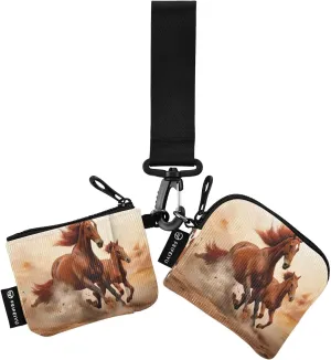 Horse Zip Around Wristlet Wallet for Women Portable Detachable Dual Pocket Keychain Wallet Wrist Wallet