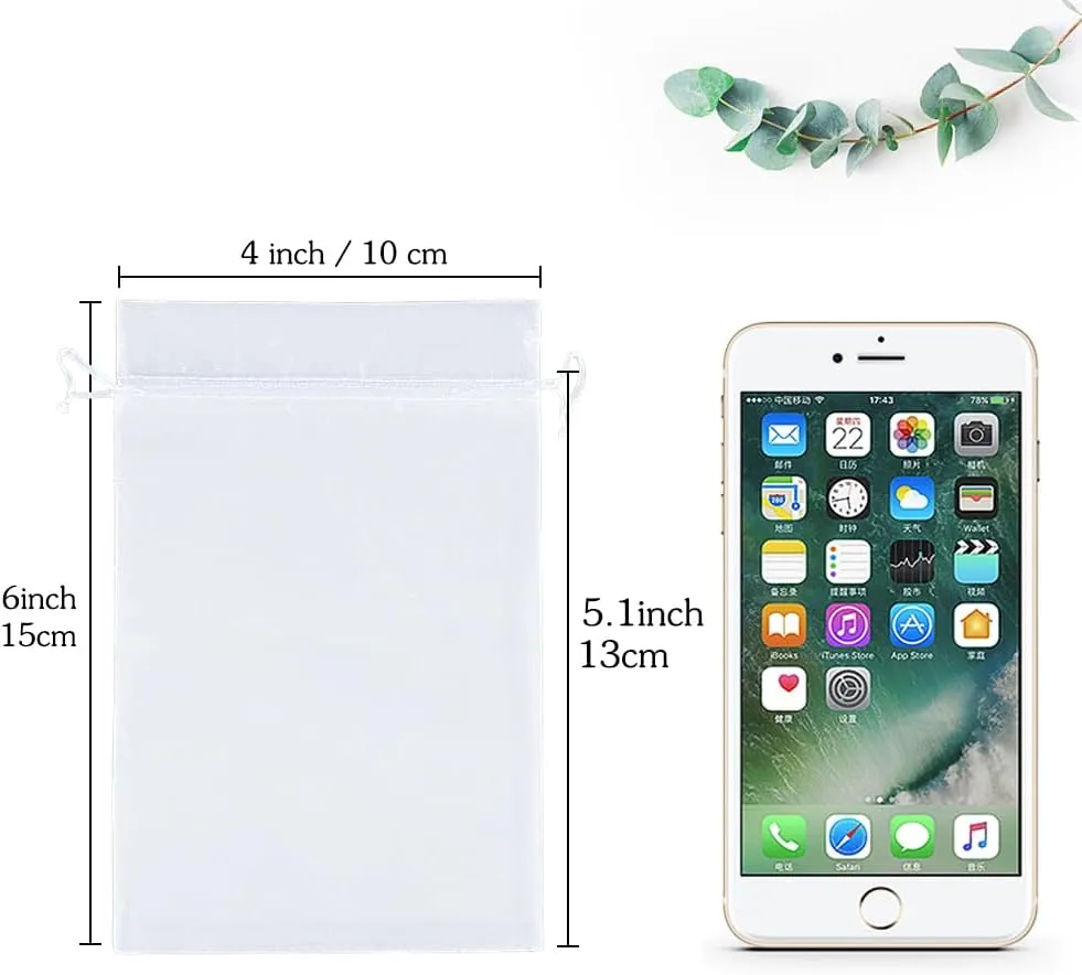 HRX Package 100pcs White Organza Bags, 4x6 inch Mesh Bags Drawstring Gift Bags Jewelry Pouches for Candy Wedding Favors Christmas