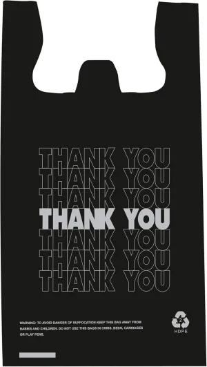 Infinite Pack Plastic Bags Thank You (1000 Count) | Black Grocery Bags with Handles | T-shirt bags for small business
