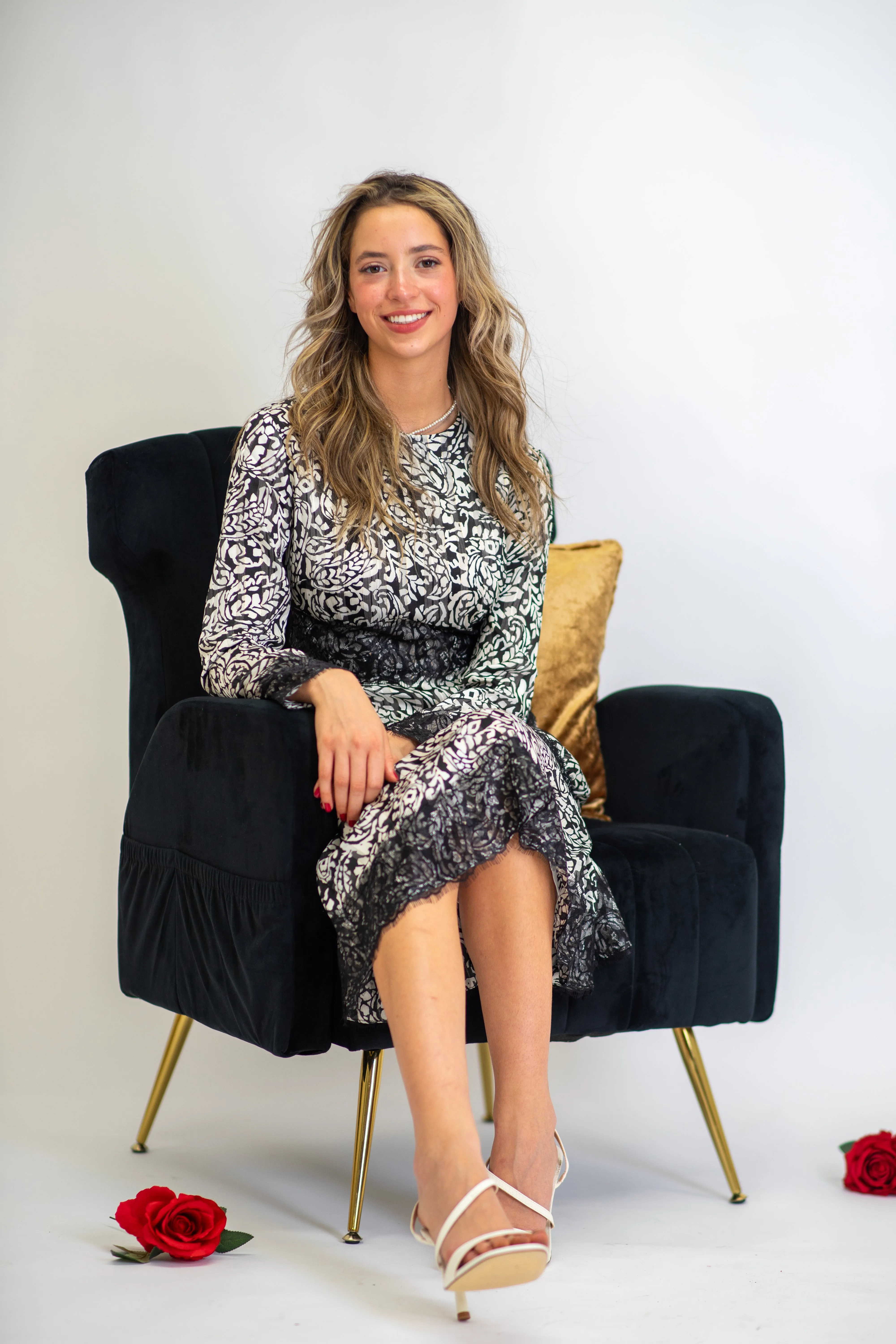 Ink Blossom Tiered Midi Dress