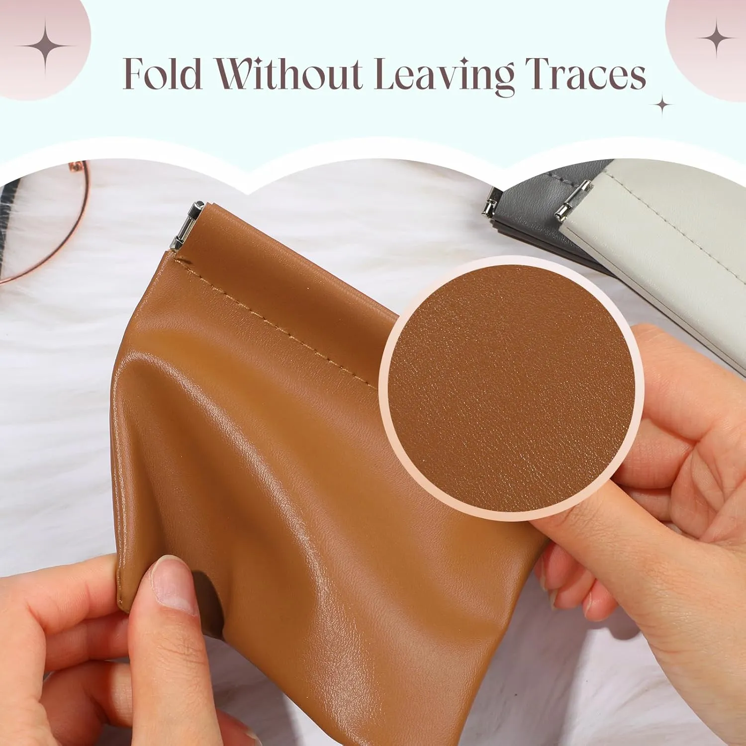 ISKYBOB 4PCS Small Makeup Bag for Purse, Portable Lambskin Pocket Cosmetic Bag Squeeze Top Coin Purse for Women Snap Closure Organizer Pouch Mini Self-Closing Lipstick Pouchic for Travel(Autumn)