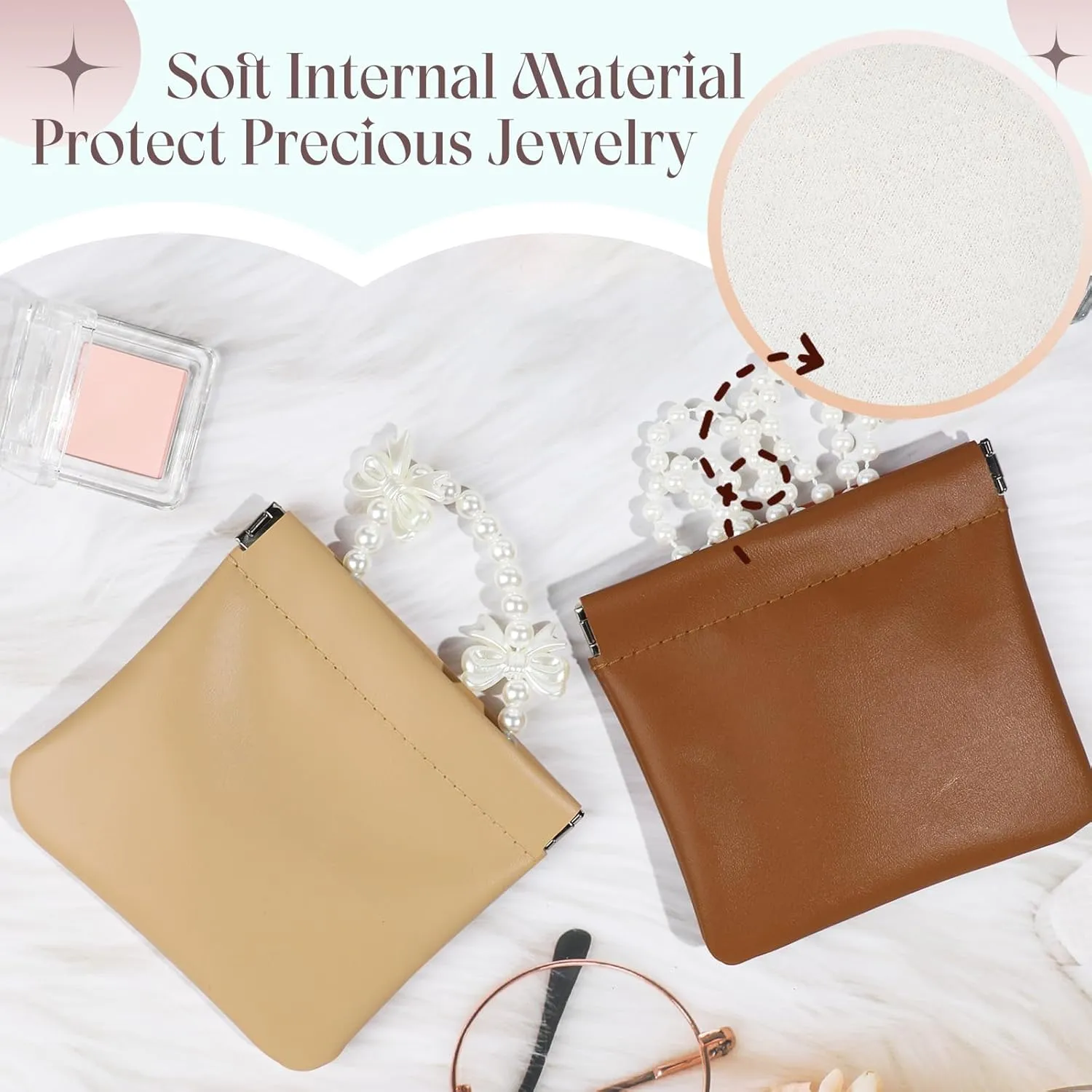 ISKYBOB 4PCS Small Makeup Bag for Purse, Portable Lambskin Pocket Cosmetic Bag Squeeze Top Coin Purse for Women Snap Closure Organizer Pouch Mini Self-Closing Lipstick Pouchic for Travel(Autumn)