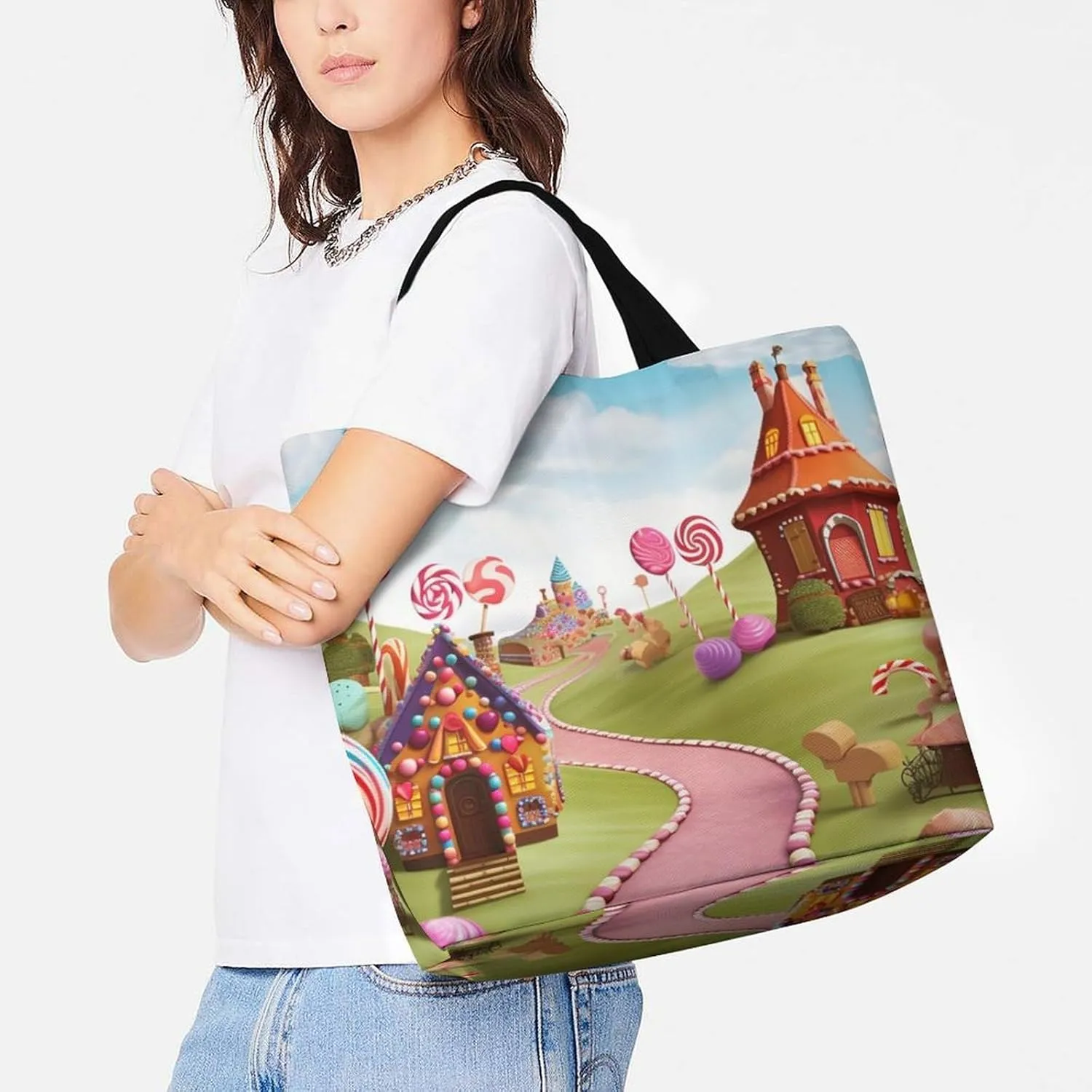 Italian Town Street Beach Bag Reusable Tote Bag Foldable Grocery Bags Women Shopping Bags for Daily Essentials