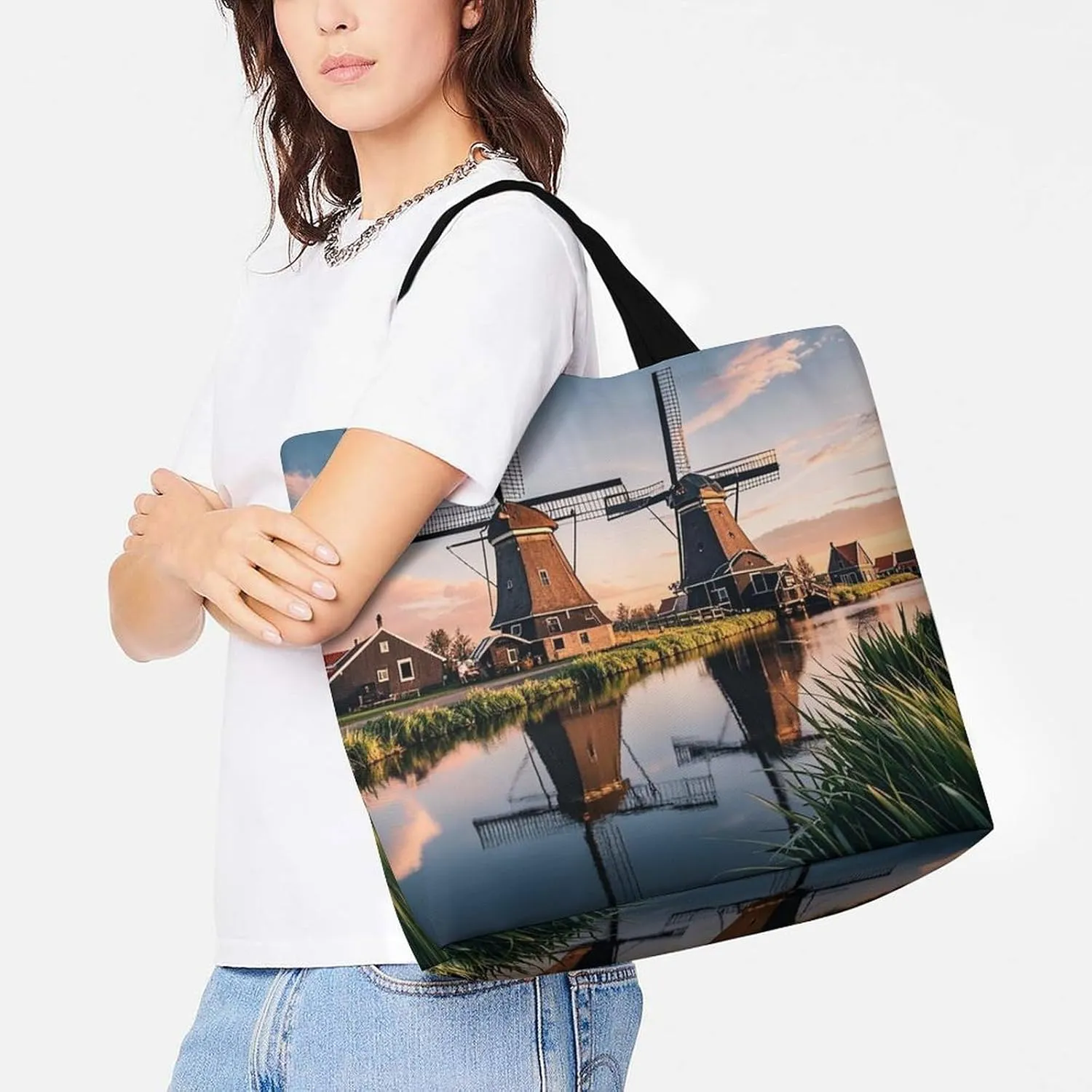 Italian Town Street Beach Bag Reusable Tote Bag Foldable Grocery Bags Women Shopping Bags for Daily Essentials