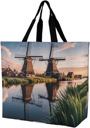 Italian Town Street Beach Bag Reusable Tote Bag Foldable Grocery Bags Women Shopping Bags for Daily Essentials