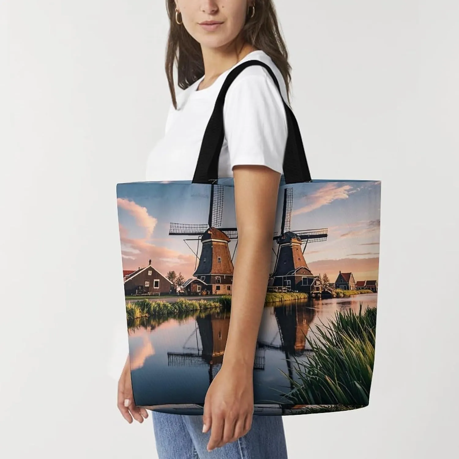 Italian Town Street Beach Bag Reusable Tote Bag Foldable Grocery Bags Women Shopping Bags for Daily Essentials