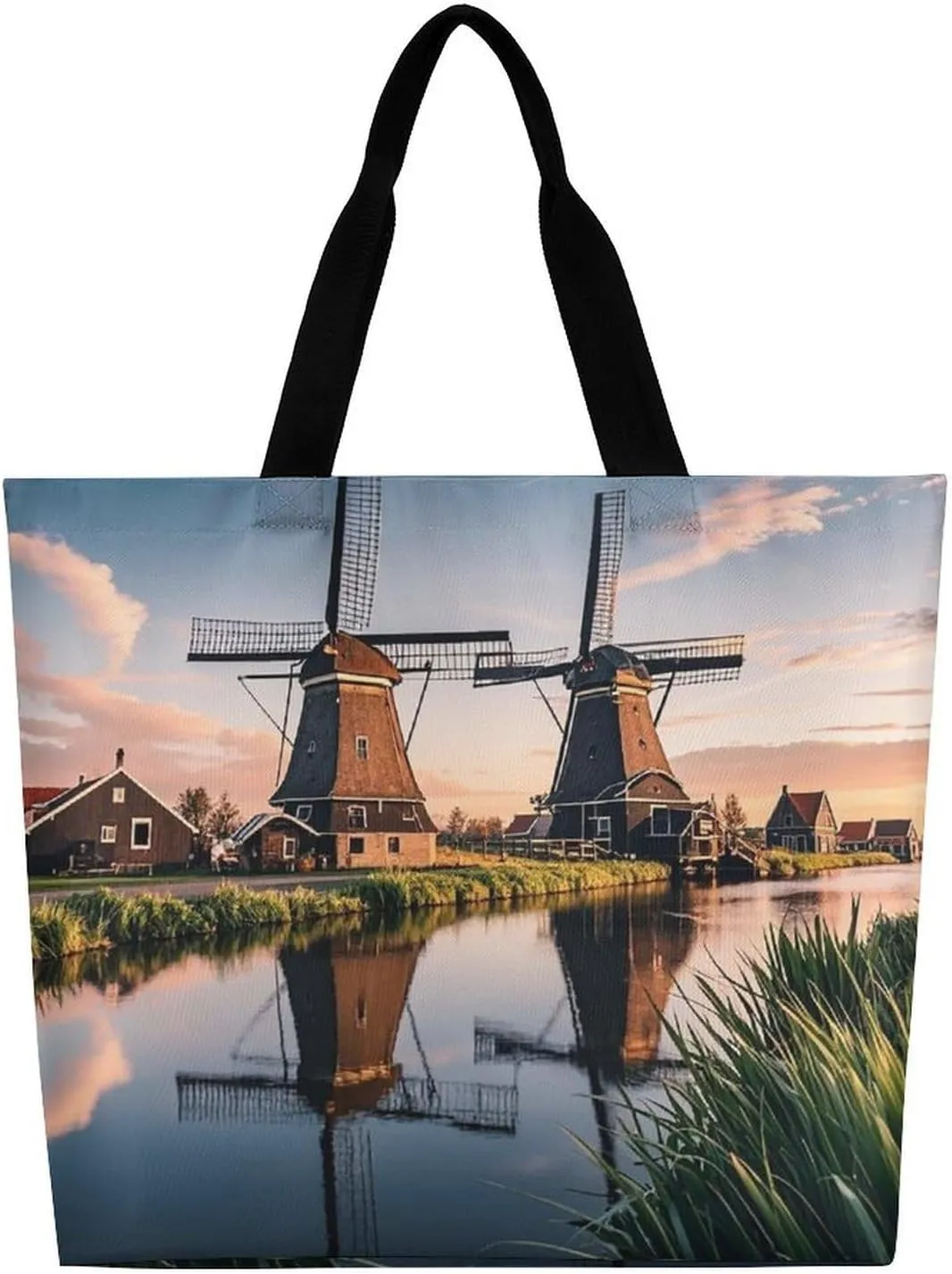 Italian Town Street Beach Bag Reusable Tote Bag Foldable Grocery Bags Women Shopping Bags for Daily Essentials