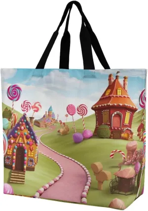 Italian Town Street Beach Bag Reusable Tote Bag Foldable Grocery Bags Women Shopping Bags for Daily Essentials