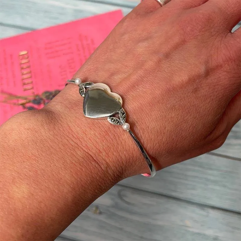 Jane Austen Silver, Marcasite and Freshwater Pearl Bracelet