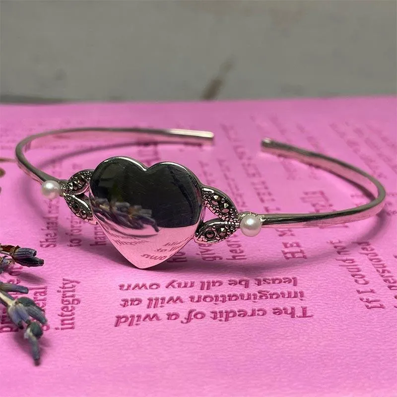 Jane Austen Silver, Marcasite and Freshwater Pearl Bracelet