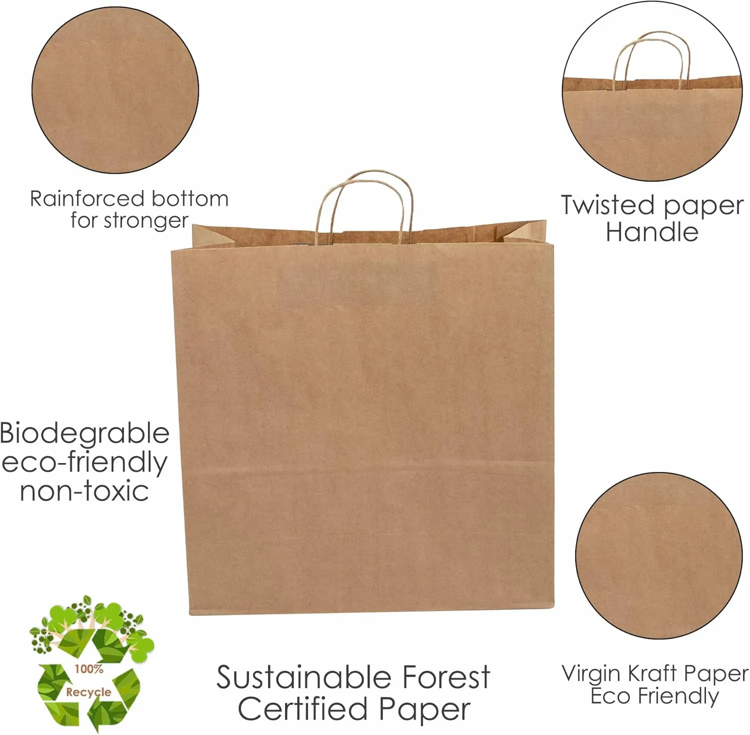 JET PAPER BAGS - 18x7x18 Inch [100 Pcs] Large Brown Paper Bags with Handles Ideal for Takeout, Grocery, Goody, Retail, Party, Gifts, Weddings - Recyclable Kraft Paper Gift Bags with Handles