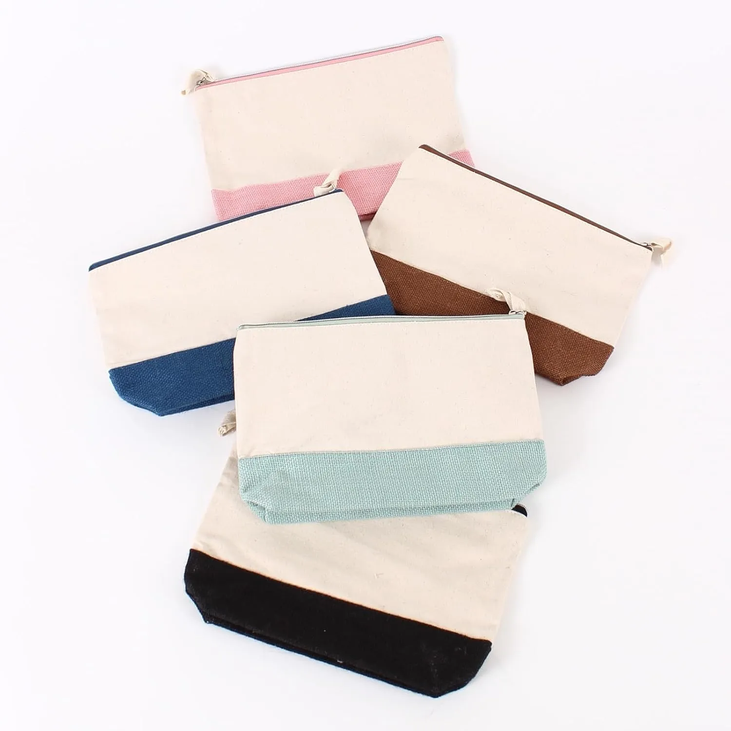Jute Canvas Pouch, Multipurpose Travel Pouch, Cosmetics, Pencils/Pens, Storage (Jean)