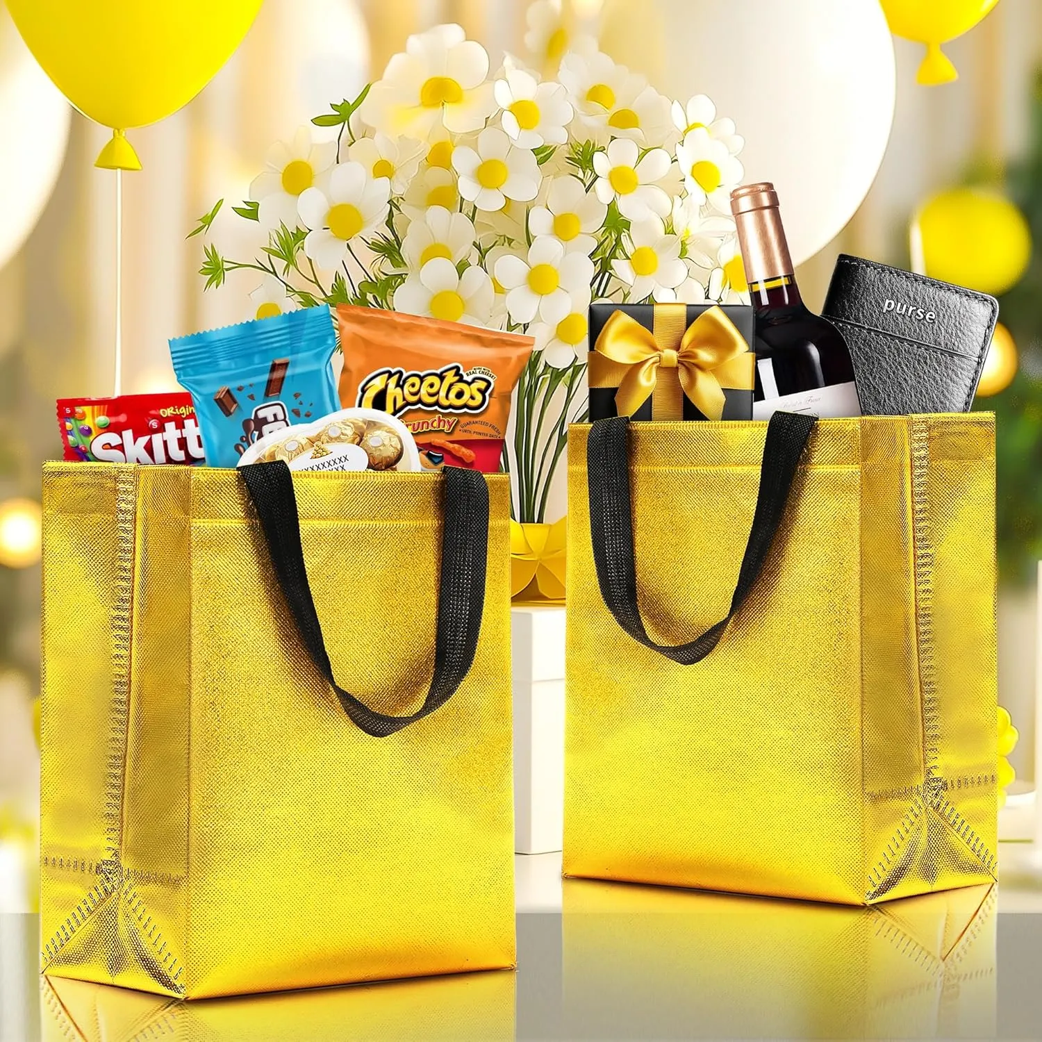 KeerxunBag 12pcs Reusable Gift BagsIncludes Tissue Paper Gift bag with handle Birthdays Parties Holidays Weddings Medium 10x4x8in gold color Gift Bags