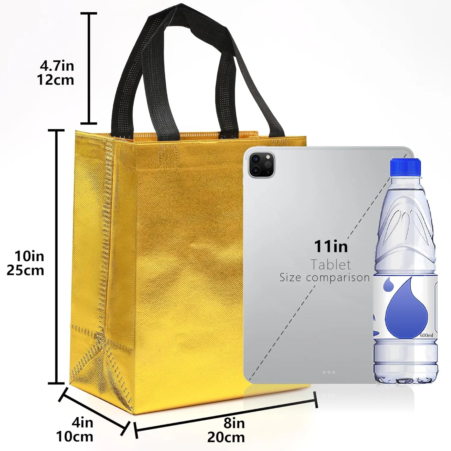 KeerxunBag 12pcs Reusable Gift BagsIncludes Tissue Paper Gift bag with handle Birthdays Parties Holidays Weddings Medium 10x4x8in gold color Gift Bags