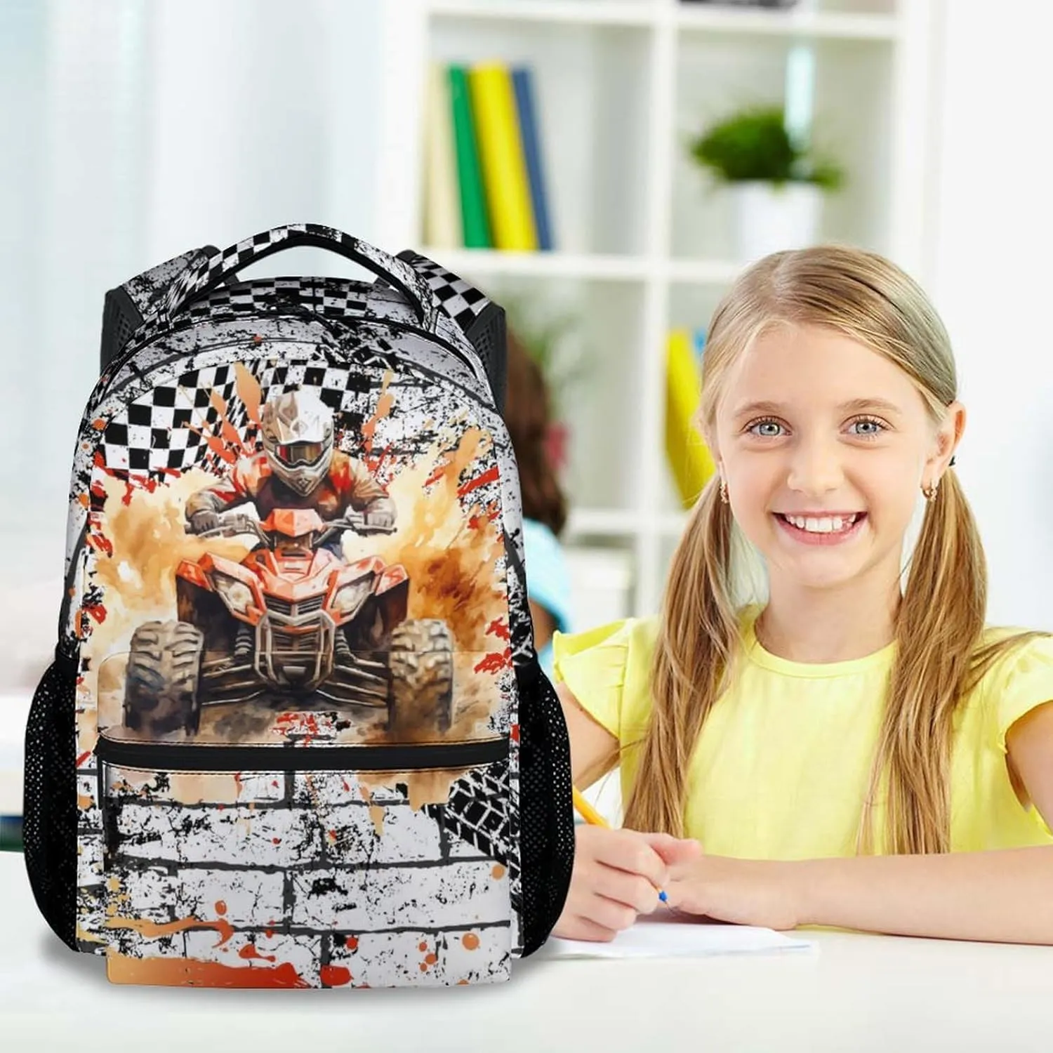 Kids Backpack for School, 17 Inch Travel Backpacks for Dirt Bike Lovers, Large Capacity Bookbag for Elementary & High School