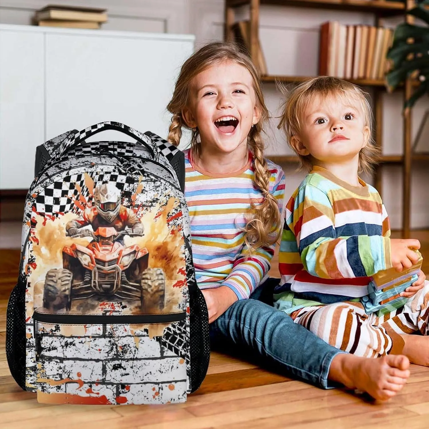 Kids Backpack for School, 17 Inch Travel Backpacks for Dirt Bike Lovers, Large Capacity Bookbag for Elementary & High School
