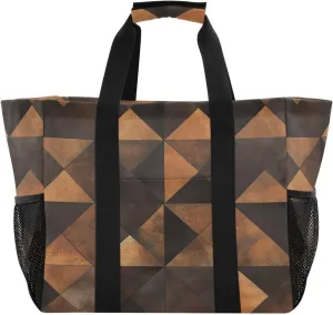 Kigai Patchwork Triangles Reusable Grocery Bag with Handles Waterproof Foldable Extra Large Tote Shopping Bag Standing Organizer for Picnics, Beach, Pool, Laundry, Car, Camping