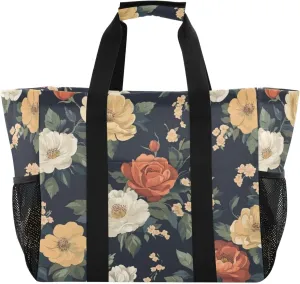 Kigai Peonies Flowers Reusable Grocery Bag with Handles Waterproof Foldable Extra Large Tote Shopping Bag Standing Organizer for Picnics, Beach, Pool, Laundry, Car, Camping