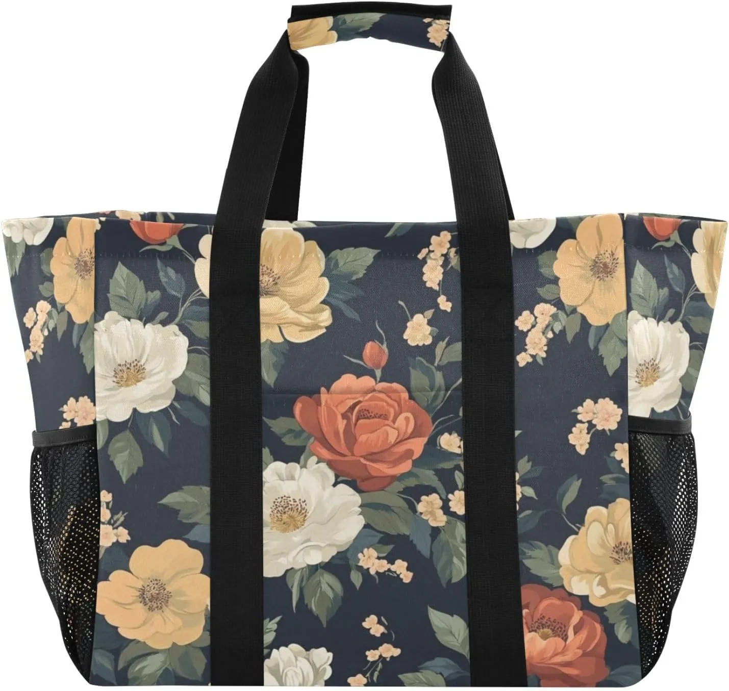 Kigai Peonies Flowers Reusable Grocery Bag with Handles Waterproof Foldable Extra Large Tote Shopping Bag Standing Organizer for Picnics, Beach, Pool, Laundry, Car, Camping