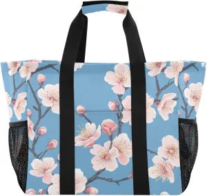 Kigai Pink Peach Flowers Reusable Grocery Bag with Handles Waterproof Foldable Extra Large Tote Shopping Bag Standing Organizer for Picnics, Beach, Pool, Laundry, Car, Camping
