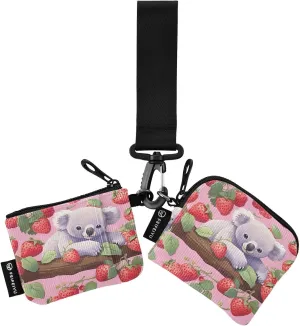 Koala Strawberry Zip Around Wristlet Wallet for Women Portable Detachable Dual Pocket Keychain Wallet Wrist Wallet