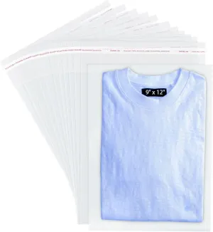 Ksmxos 100PCS Cellophane Bags,Clear Poly Bags,Packaging Bags,T Shirt Bags,Resealable Bags,Clear Plastic Bags for Packaging Clothing,Shirts,Decorative Wrappers,Party Favors,Artwork (9x12 Inches)