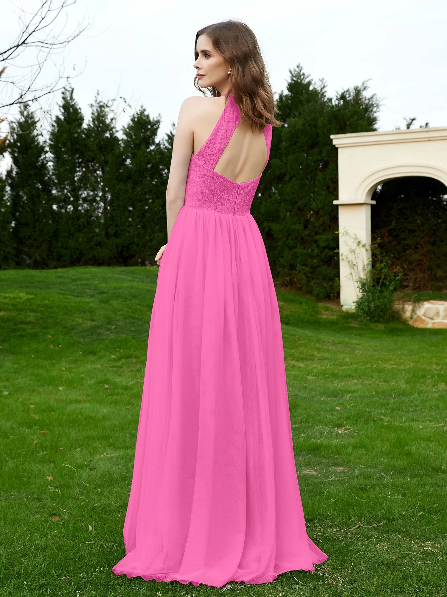 Lace Tulle Bridesmaid Gown Halter Neckline Azalea Plus Size