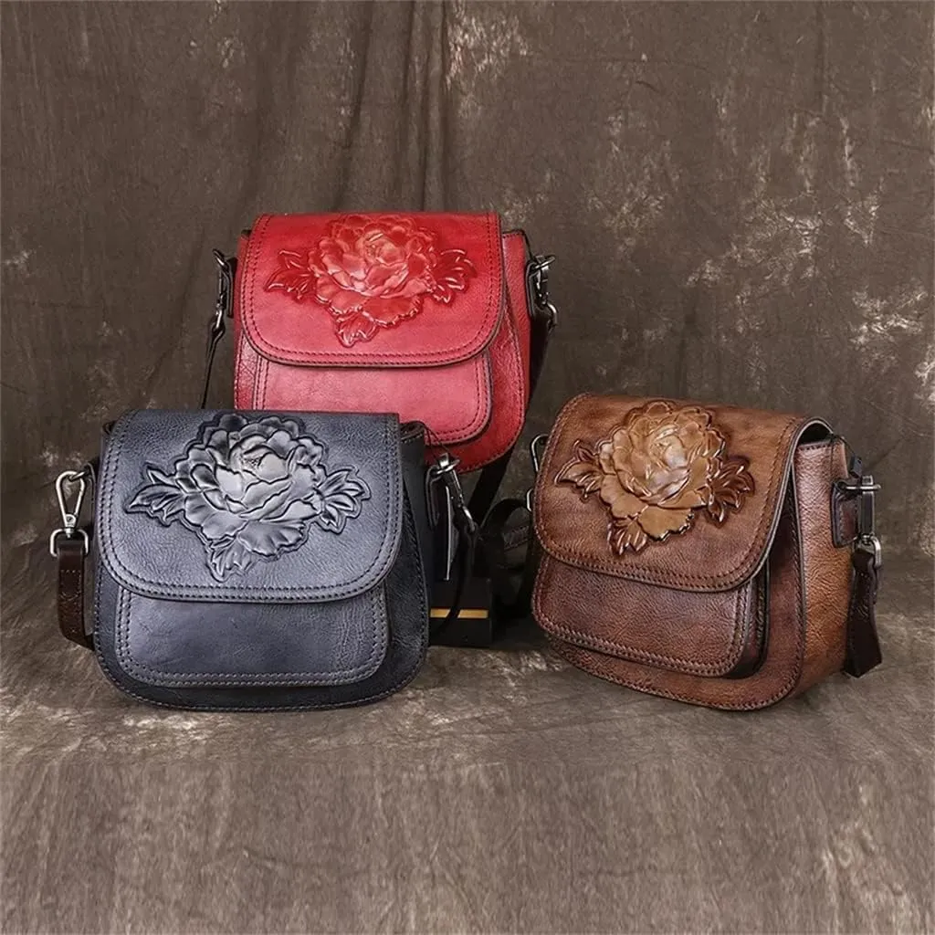 Ladies Shoulder Bags Vintage Saddle Bags Ladies Messenger Bags Hand Embossed crossbody