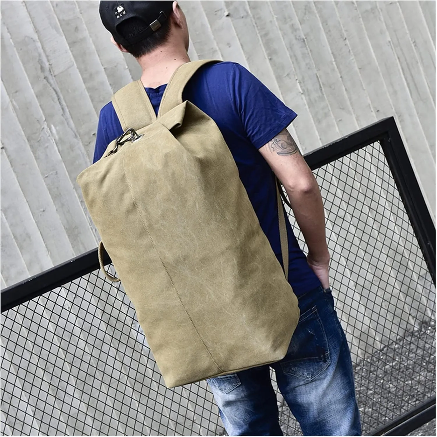 Large Capacity Backpack for Man Travel Bag Backpack Male Canvas Bucket Shoulder Bags for Men Backpacks(Black,18 * 10 * 8in)