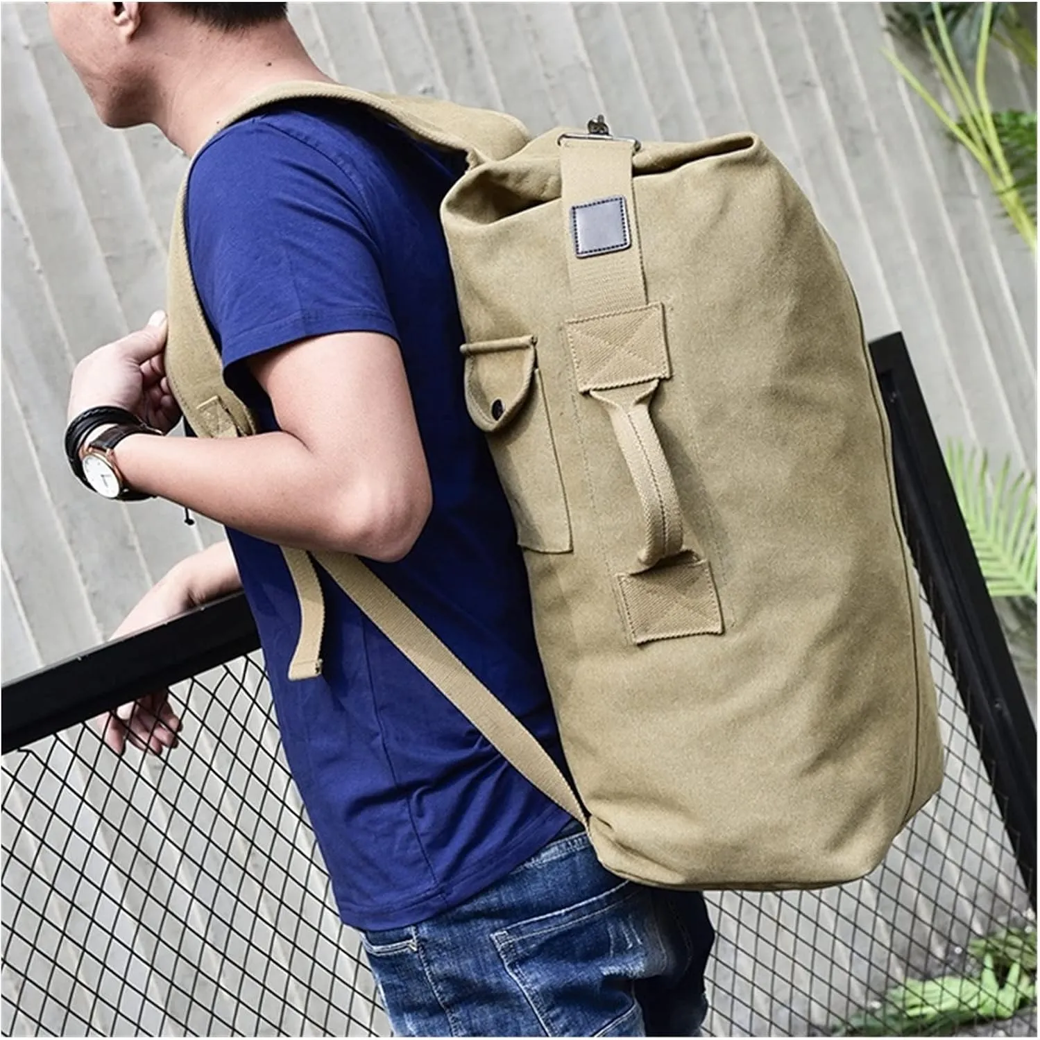 Large Capacity Backpack for Man Travel Bag Backpack Male Canvas Bucket Shoulder Bags for Men Backpacks(Black,18 * 10 * 8in)