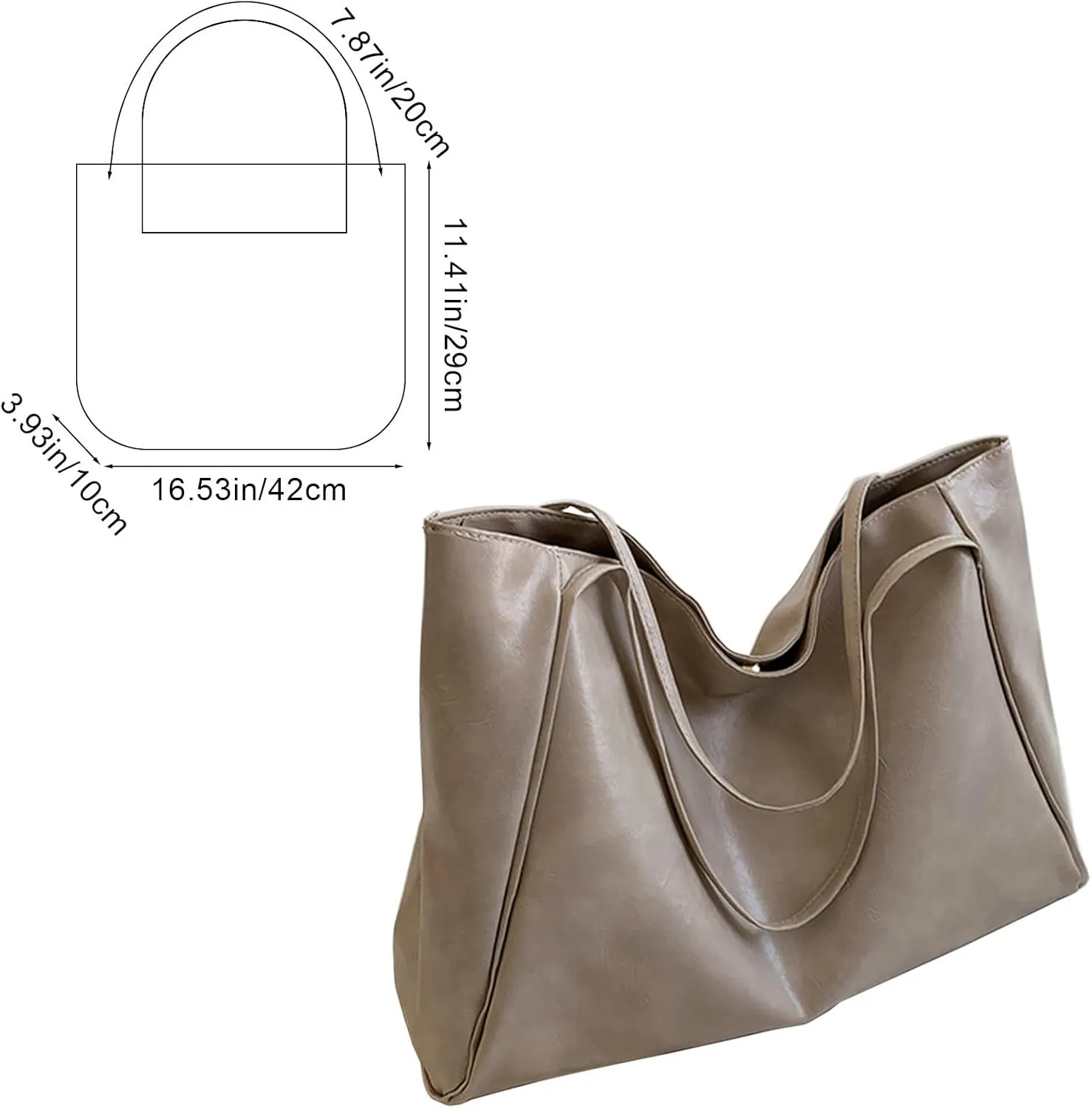 Large Capacity Shoulder Tote Bag Soft Oiled Leather Shoulder Bags Vintage Slouchy Bucket Purse Retro Handcarry