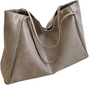 Large Capacity Shoulder Tote Bag Soft Oiled Leather Shoulder Bags Vintage Slouchy Bucket Purse Retro Handcarry