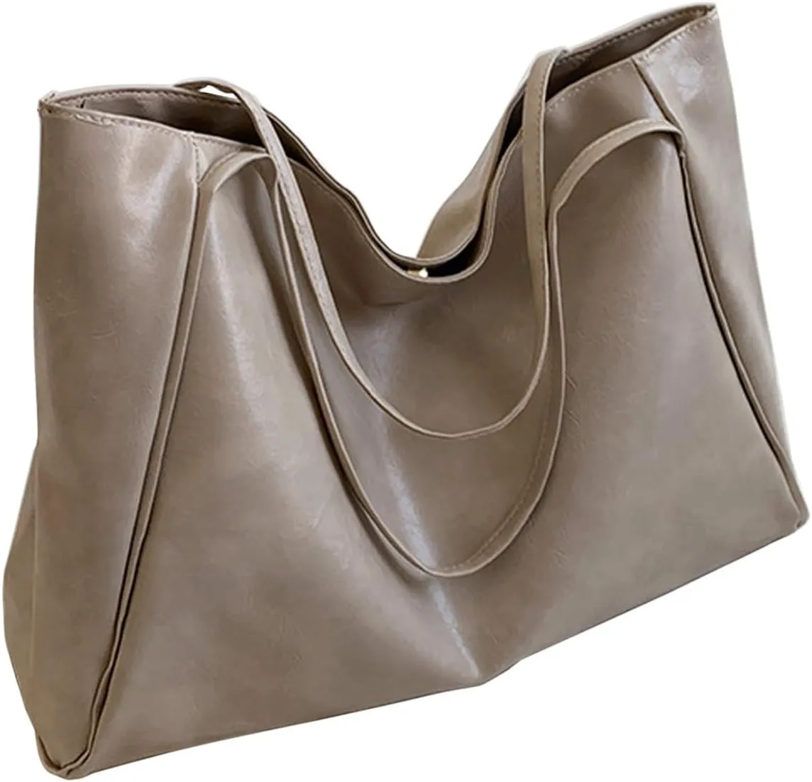 Large Capacity Shoulder Tote Bag Soft Oiled Leather Shoulder Bags Vintage Slouchy Bucket Purse Retro Handcarry