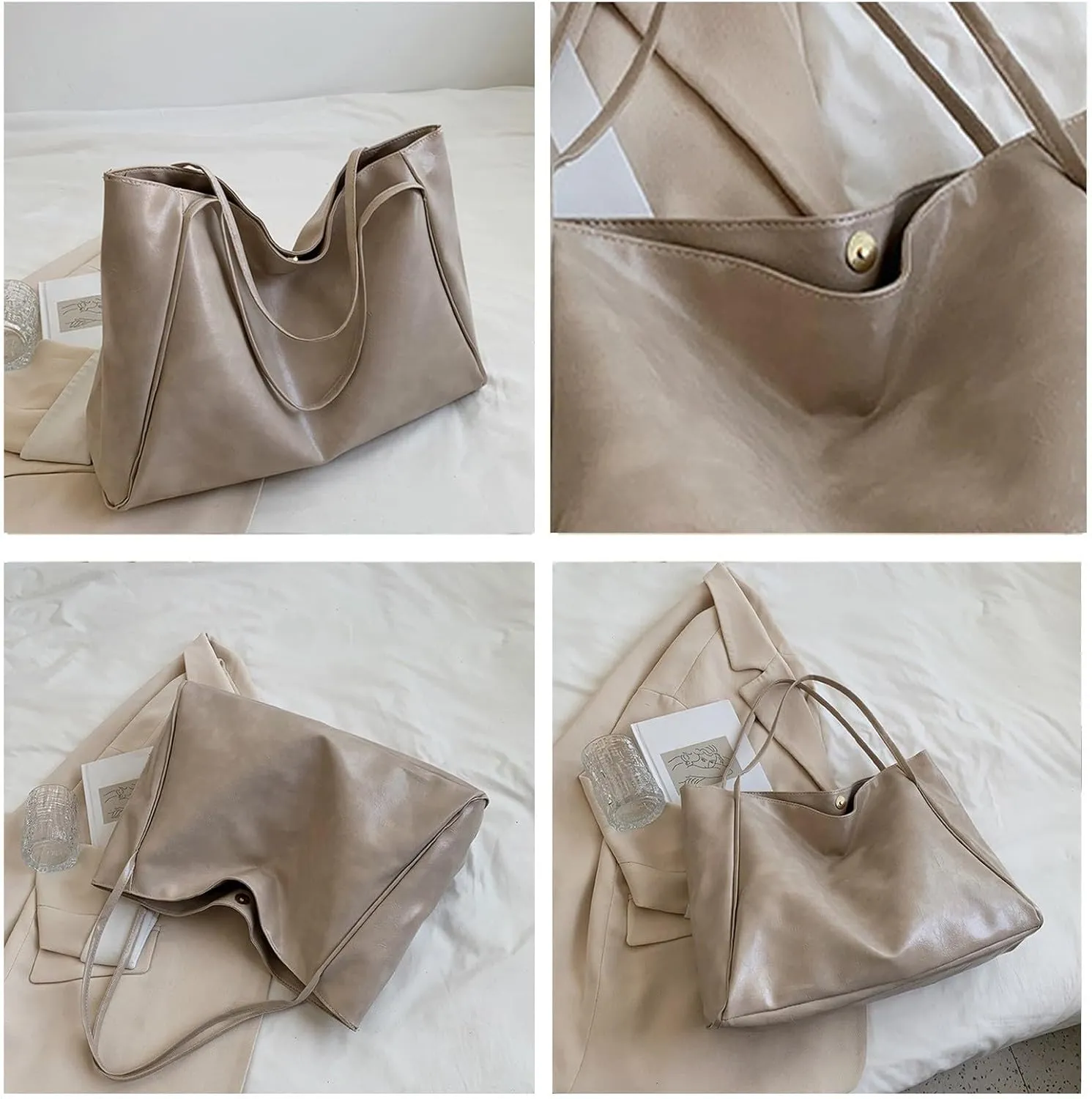 Large Capacity Shoulder Tote Bag Soft Oiled Leather Shoulder Bags Vintage Slouchy Bucket Purse Retro Handcarry