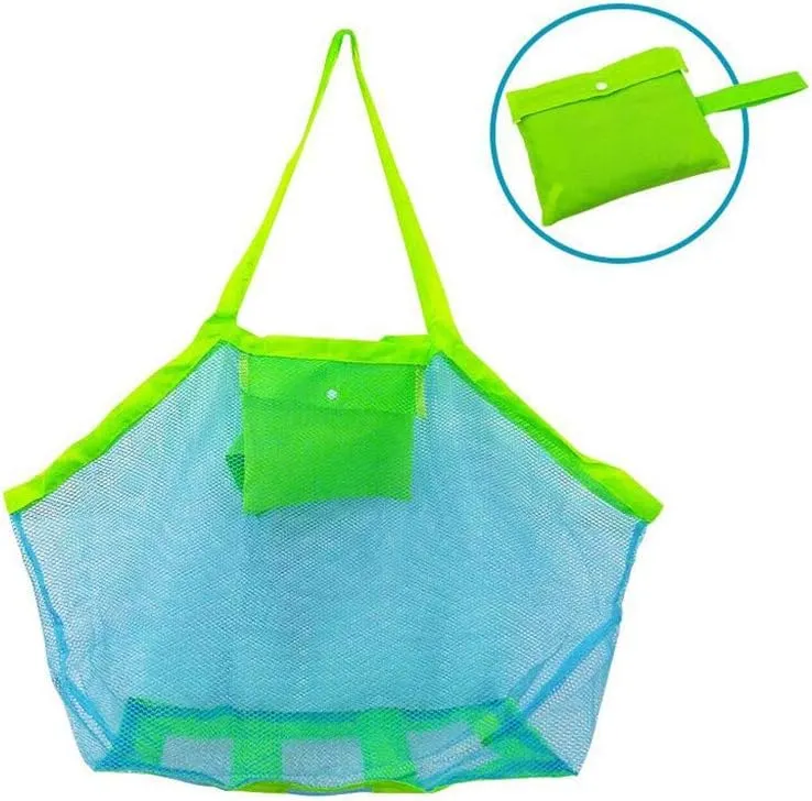 Large Mesh Beach Bag, Lightweight Mesh Beach Tote Reusable Ladies Shopping Bag with Inner Pocket, Travel Necessity, Green